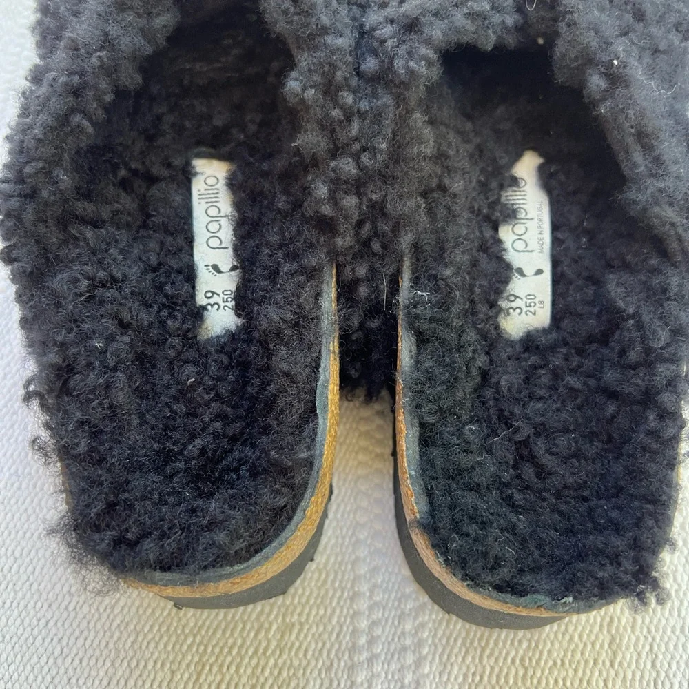 New Papillio by Birkenstock Sherling Slide Platform Sandals Black 39/8